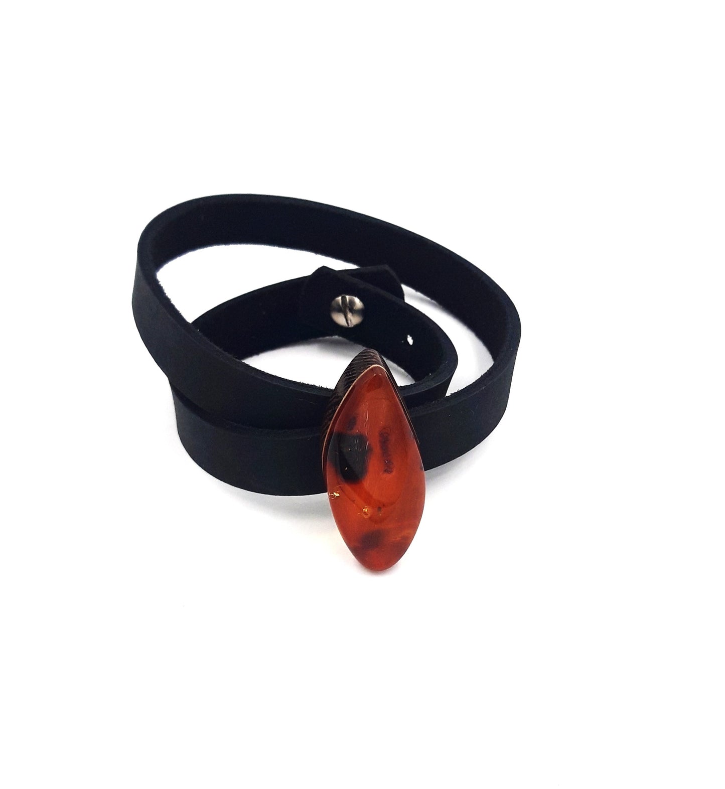 Baltic amber double bracelet with leather for adult