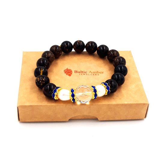 Baltic amber bracelet with freshwater pearls and Swarovski crystal